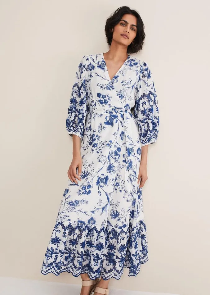 Abriella Floral Broderie Midi Dress Bluewhite Women Phase Eight Dresses