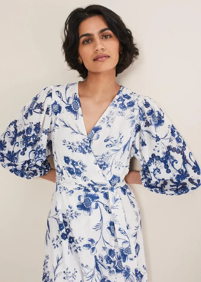 Abriella Floral Broderie Midi Dress Bluewhite Women Phase Eight Dresses