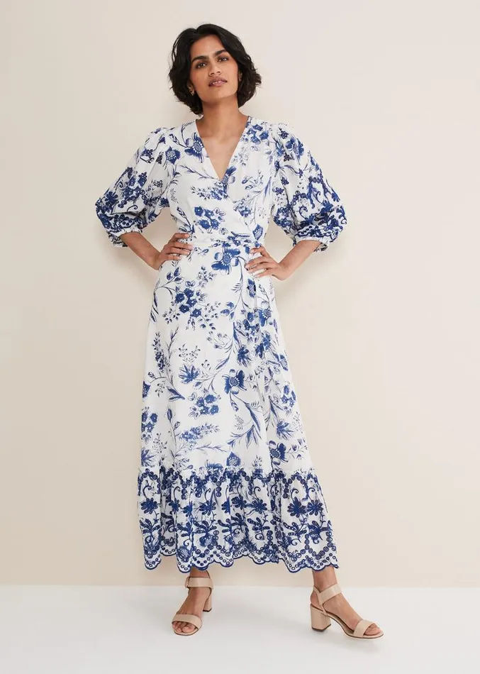 Abriella Floral Broderie Midi Dress Bluewhite Women Phase Eight Dresses