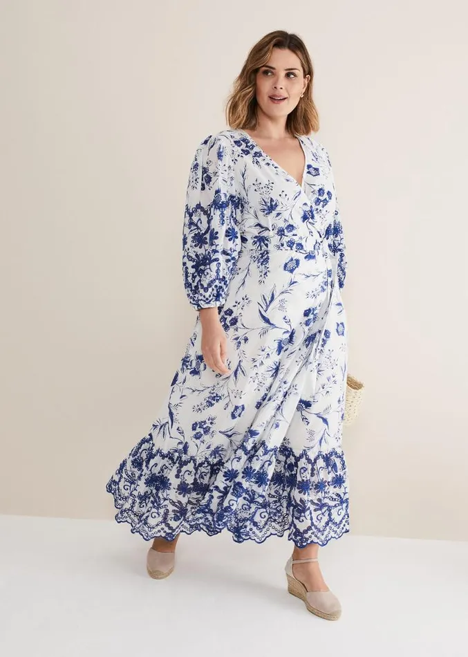 Abriella Floral Broderie Midi Dress Bluewhite Women Phase Eight Dresses