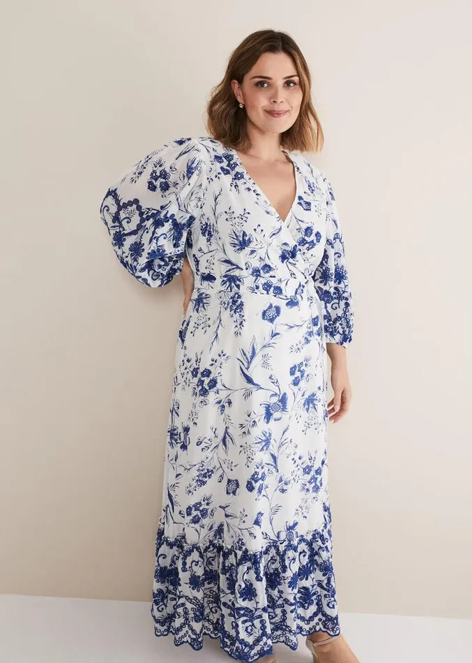 Abriella Floral Broderie Midi Dress Bluewhite Women Phase Eight Dresses