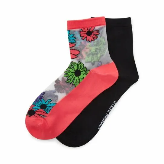 Accessories FLOWER SHEER ANKLET SOCKS PINK MULTI Pink Multi Steve Madden Socks and Tights
