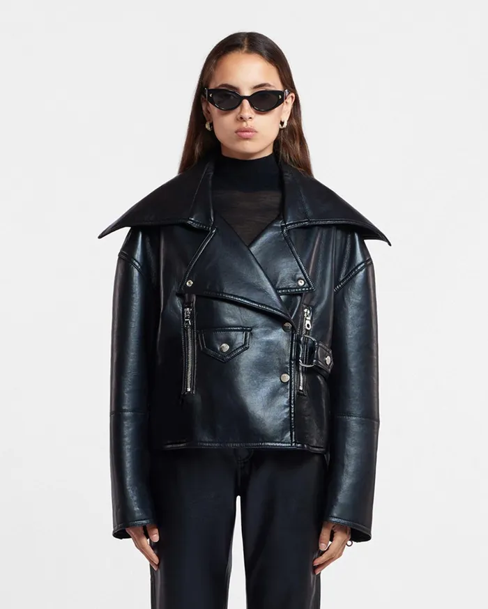 Ado Regenerated Leather Jacket Black Women Nanushka Jackets and Blazers