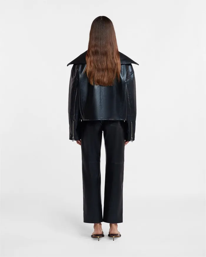 Ado Regenerated Leather Jacket Black Women Nanushka Jackets and Blazers