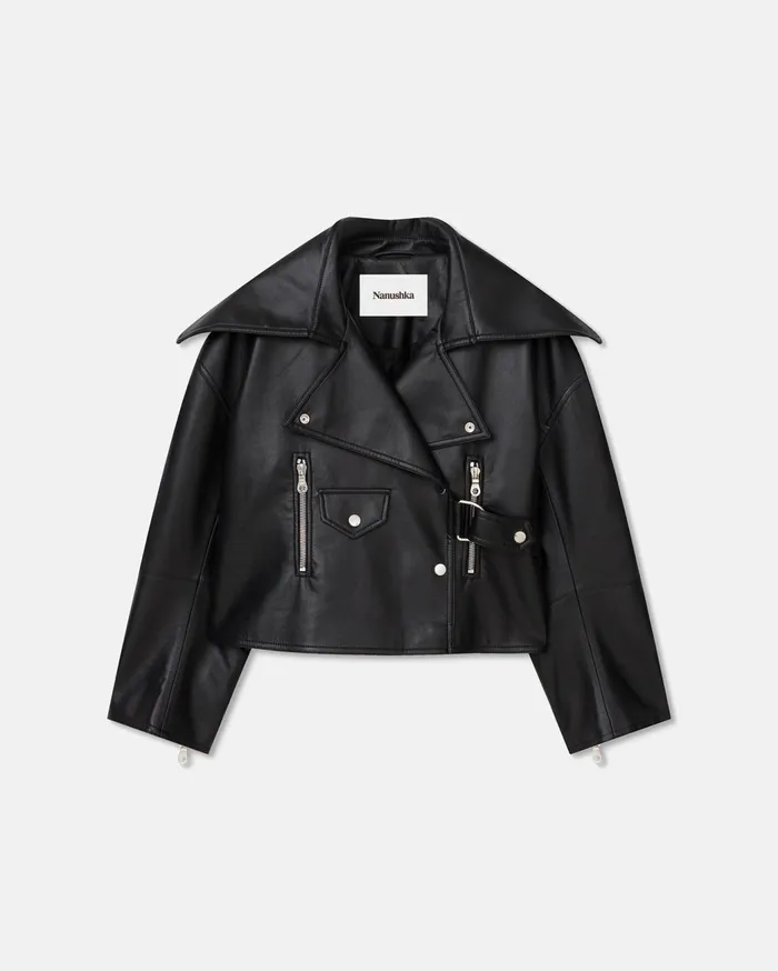 Ado Regenerated Leather Jacket Black Women Nanushka Jackets and Blazers