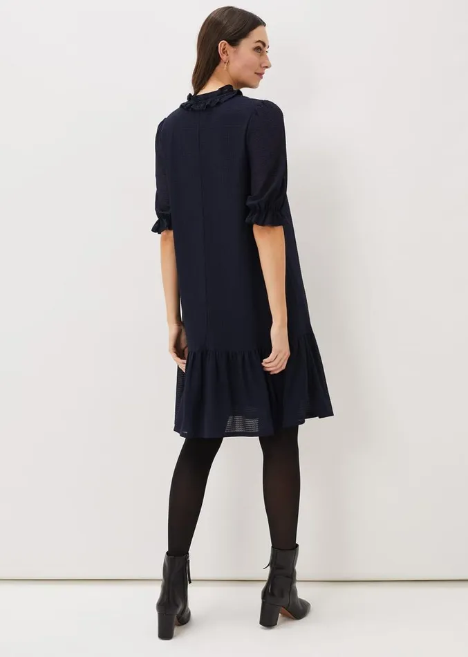 Aerin Textured Swing Dress Navy Women Phase Eight Dresses