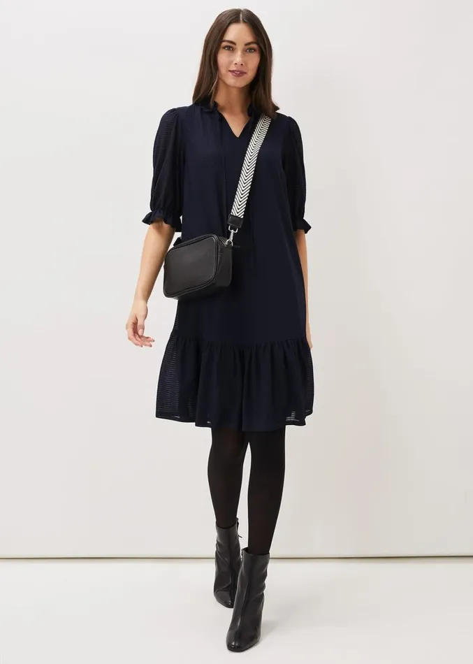 Aerin Textured Swing Dress Navy Women Phase Eight Dresses