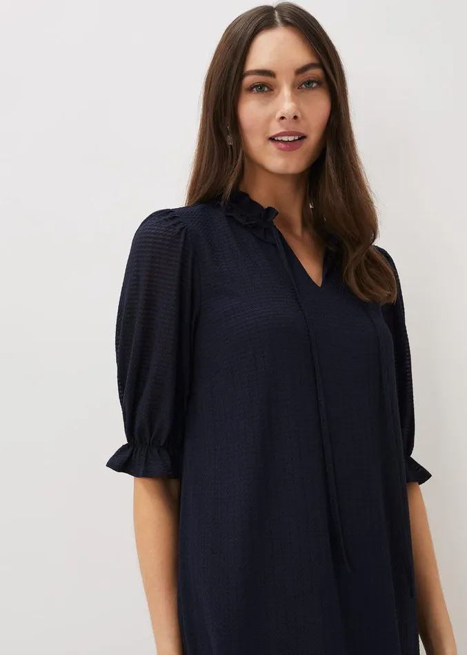 Aerin Textured Swing Dress Navy Women Phase Eight Dresses