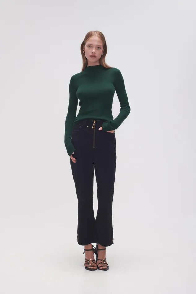 Aje Alina Rib Knit Top Forest Green Women Knitwear and Jumpers