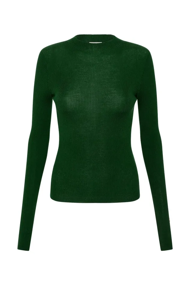Aje Alina Rib Knit Top Forest Green Women Knitwear and Jumpers