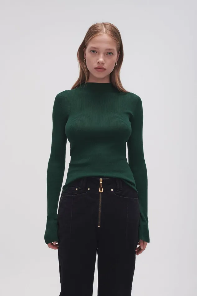Aje Alina Rib Knit Top Forest Green Women Knitwear and Jumpers