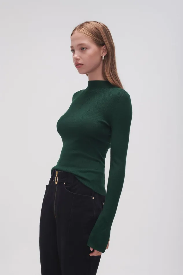 Aje Alina Rib Knit Top Forest Green Women Knitwear and Jumpers
