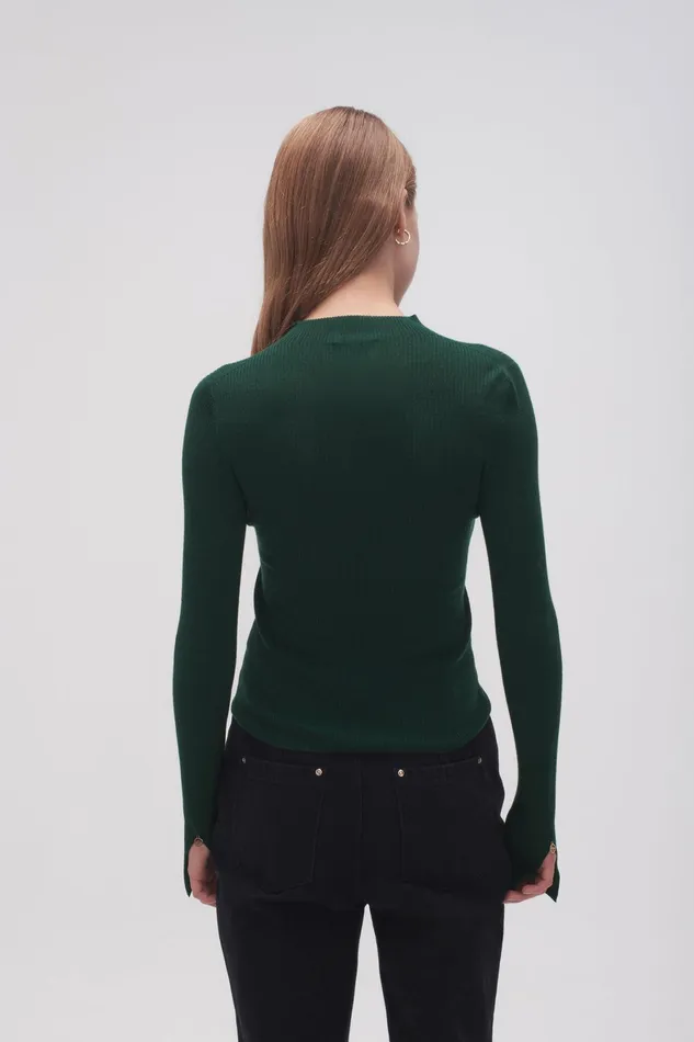 Aje Alina Rib Knit Top Forest Green Women Knitwear and Jumpers