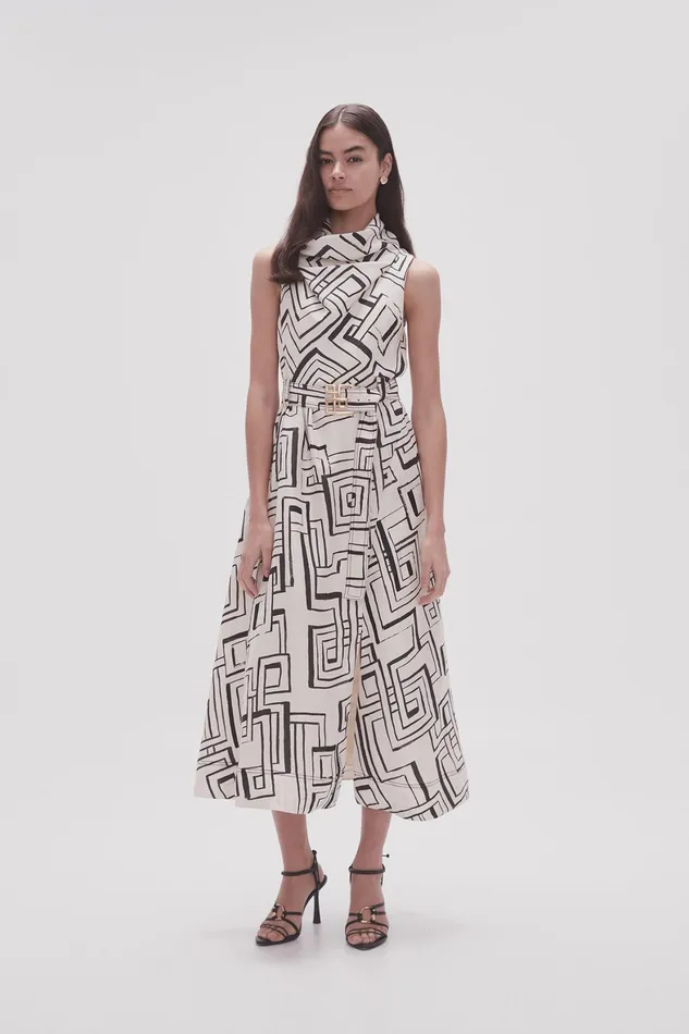 Aje Amity Cowl Midi Dress Abstract Penrose Women Dresses