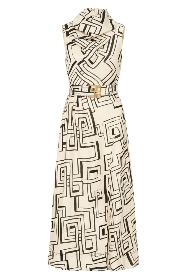Aje Amity Cowl Midi Dress Abstract Penrose Women Dresses