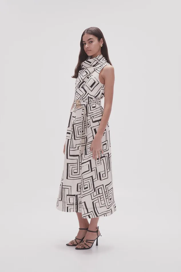 Aje Amity Cowl Midi Dress Abstract Penrose Women Dresses