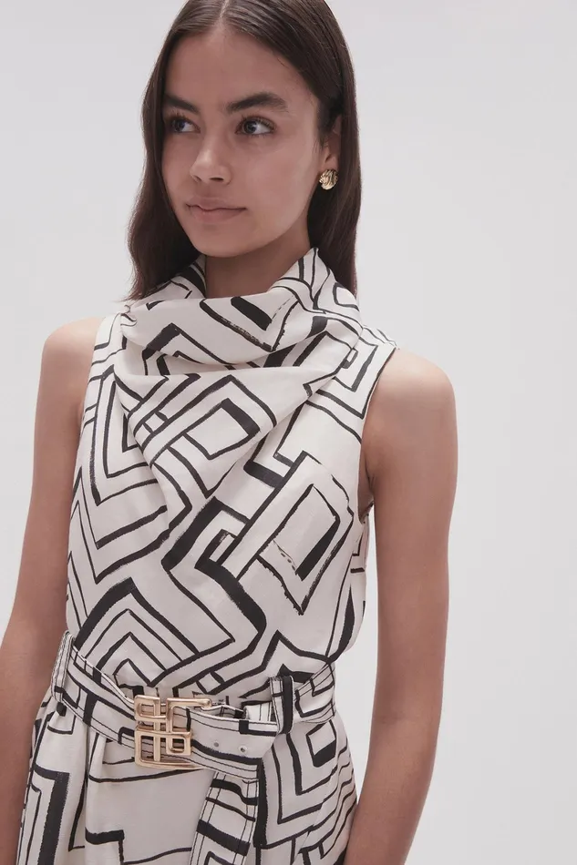Aje Amity Cowl Midi Dress Abstract Penrose Women Dresses