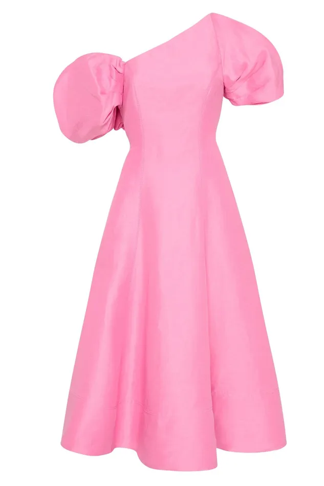 Aje Arista Tulip Sleeve Midi Dress Cerise Pink Women Dresses