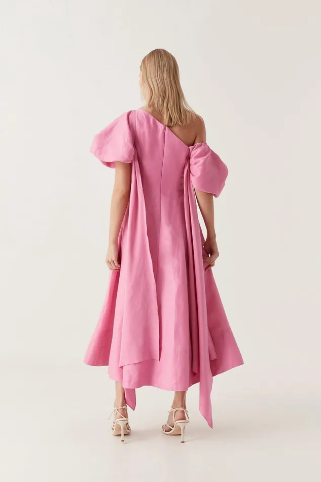 Aje Arista Tulip Sleeve Midi Dress Cerise Pink Women Dresses