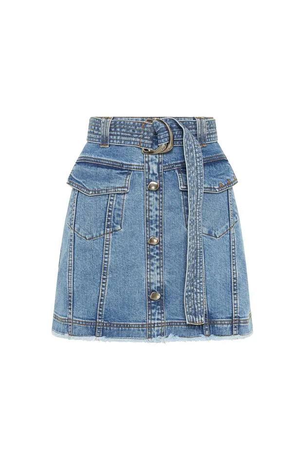 Aje Arlow Denim Mini Skirt Classic Wash Women Denim