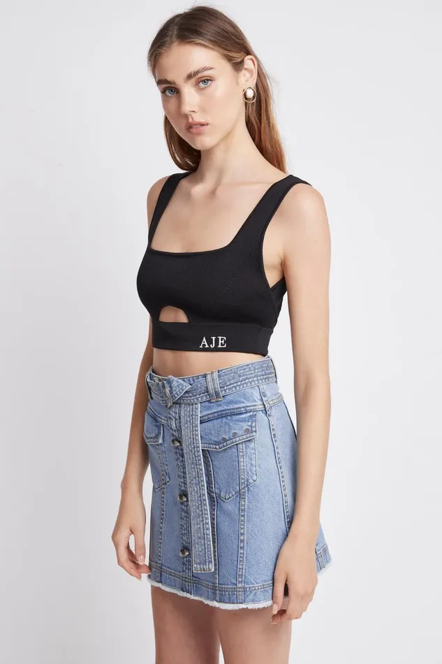 Aje Arlow Denim Mini Skirt Classic Wash Women Denim