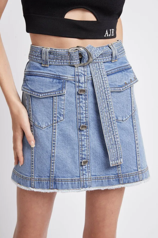 Aje Arlow Denim Mini Skirt Classic Wash Women Denim