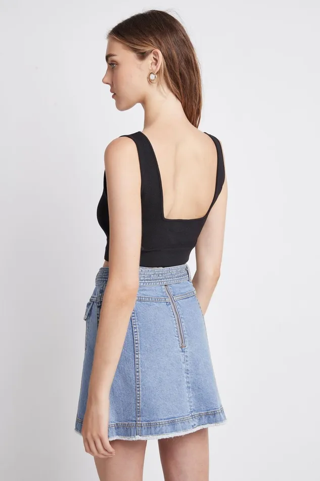 Aje Arlow Denim Mini Skirt Classic Wash Women Denim
