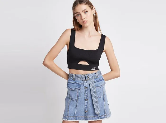 Aje Arlow Denim Mini Skirt Classic Wash Women Denim