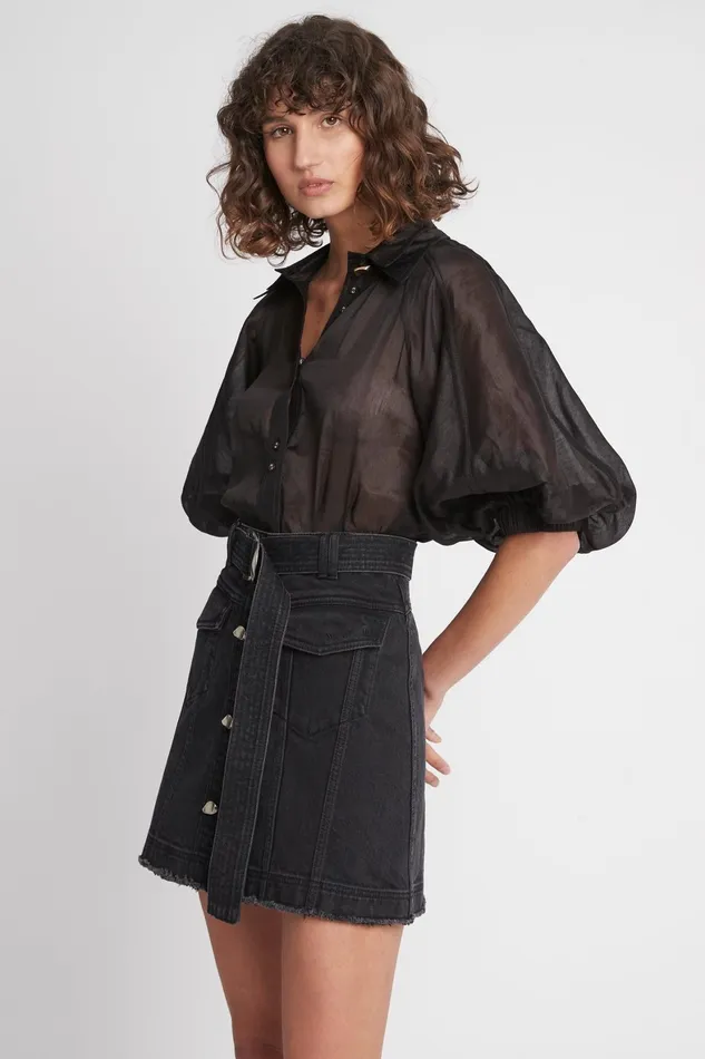 Aje Arlow Denim Mini Skirt Vintage Black Women Skirts