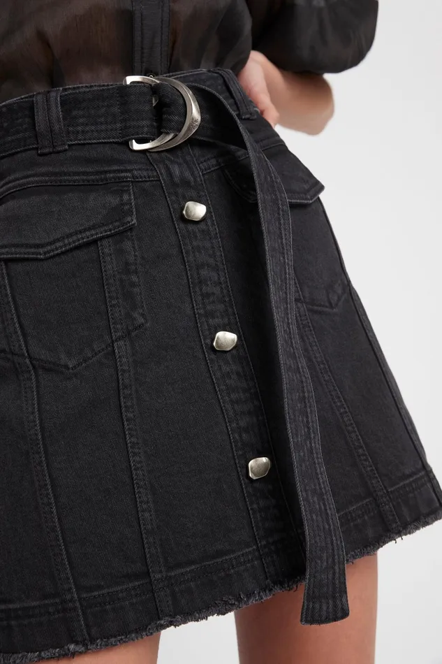 Aje Arlow Denim Mini Skirt Vintage Black Women Skirts