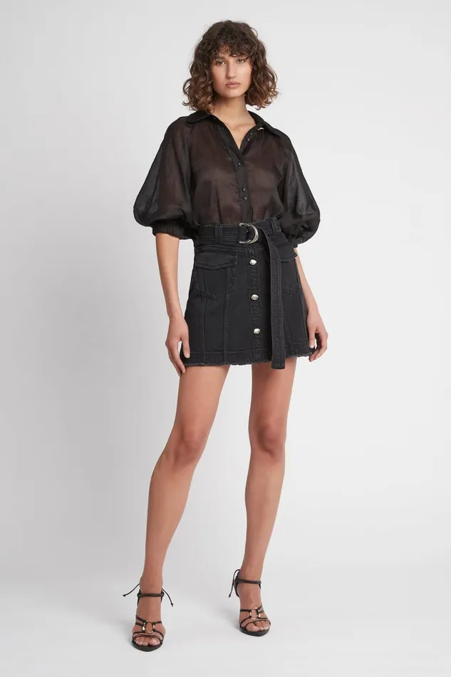 Aje Arlow Denim Mini Skirt Vintage Black Women Skirts