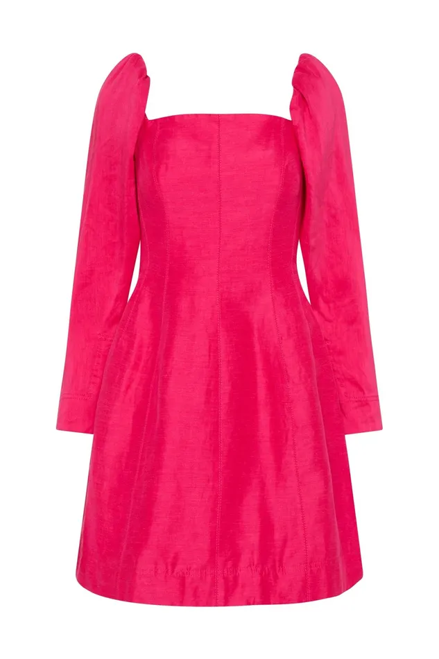 Aje Baret Sleeved Mini Dress Hot Pink Women Dresses
