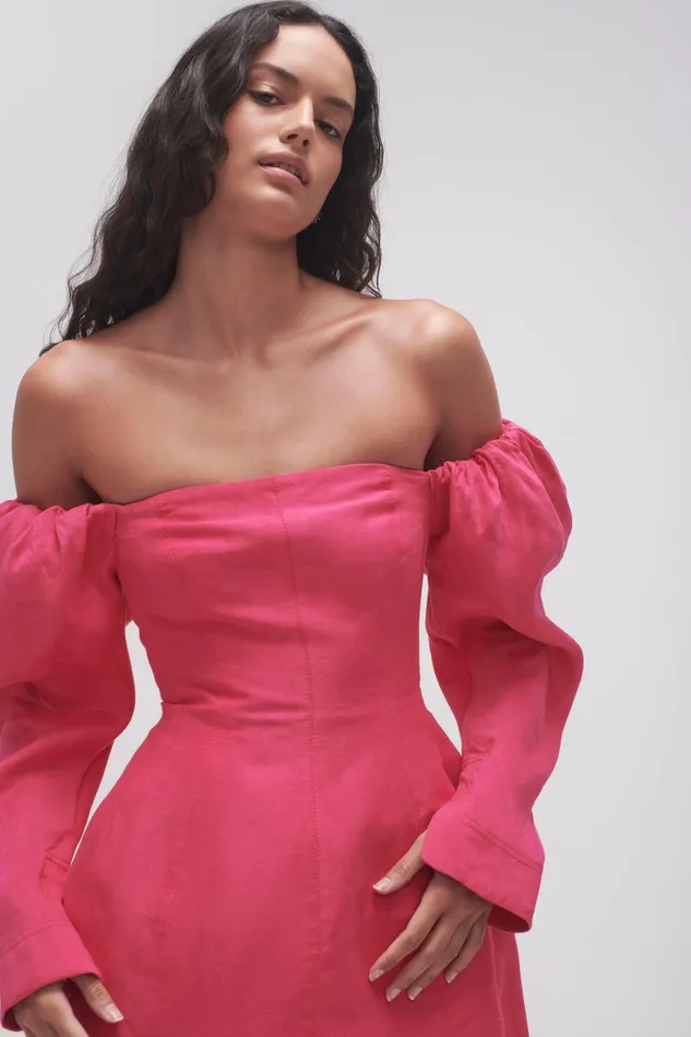 Aje Baret Sleeved Mini Dress Hot Pink Women Dresses