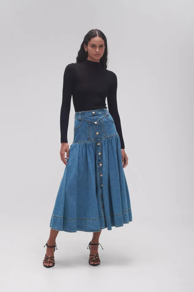 Aje Belmond Denim Midi Skirt 90039s Wash Women Denim