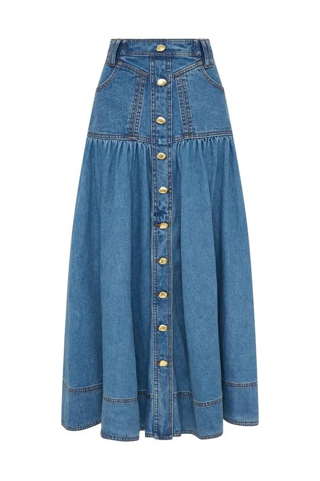 Aje Belmond Denim Midi Skirt 90039s Wash Women Denim
