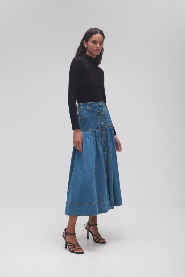 Aje Belmond Denim Midi Skirt 90039s Wash Women Denim