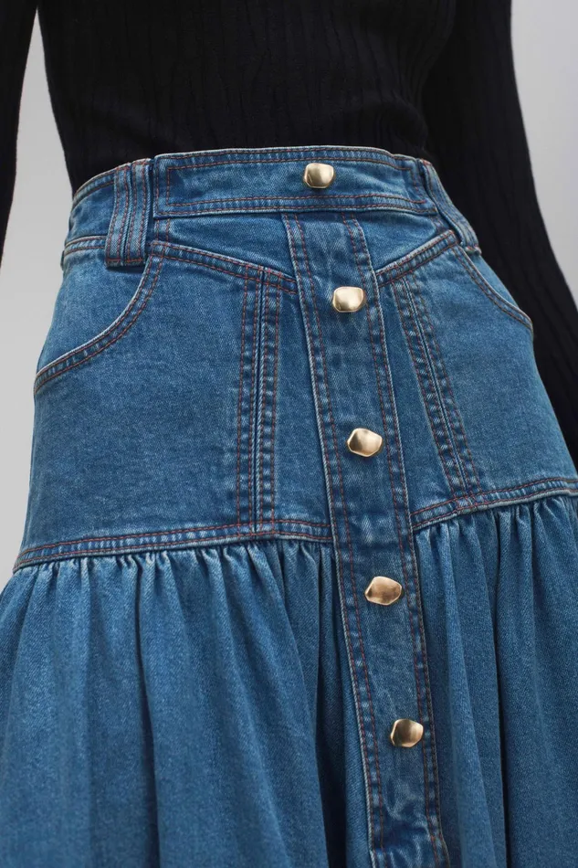 Aje Belmond Denim Midi Skirt 90039s Wash Women Denim
