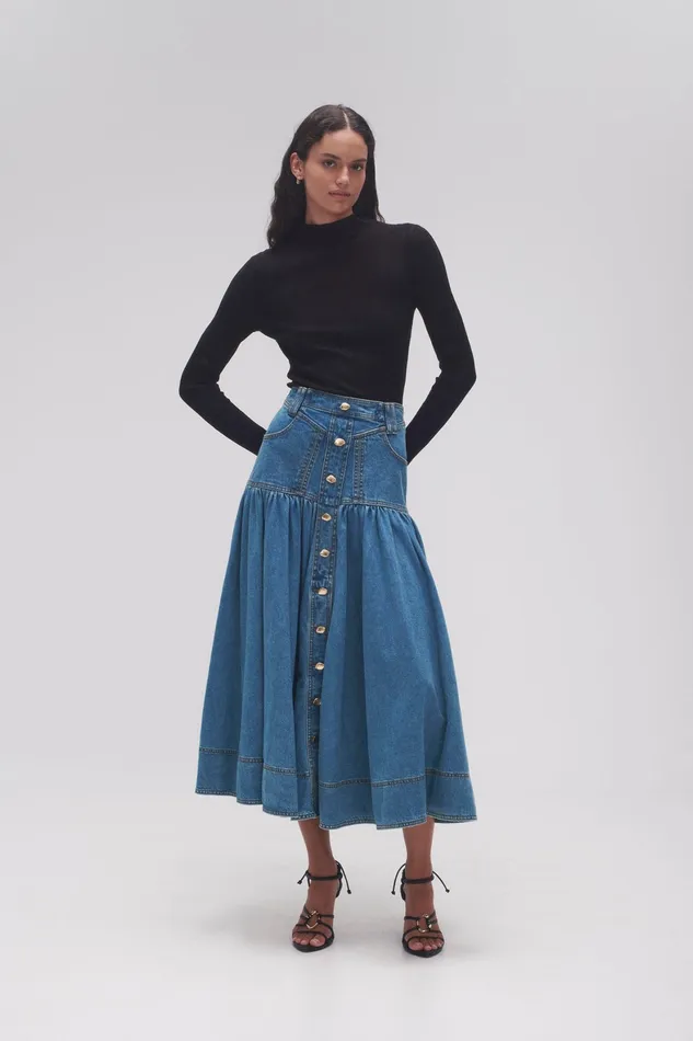 Aje Belmond Denim Midi Skirt 90039s Wash Women Denim