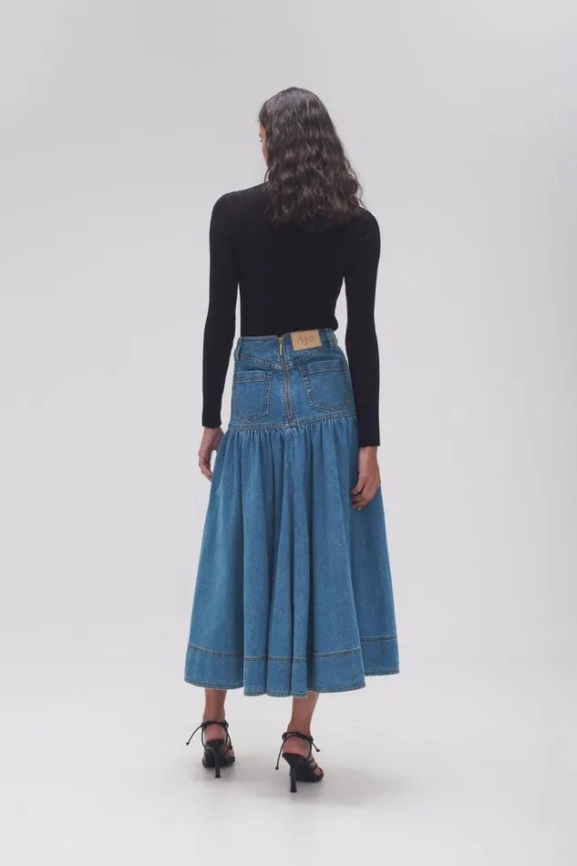 Aje Belmond Denim Midi Skirt 90039s Wash Women Denim