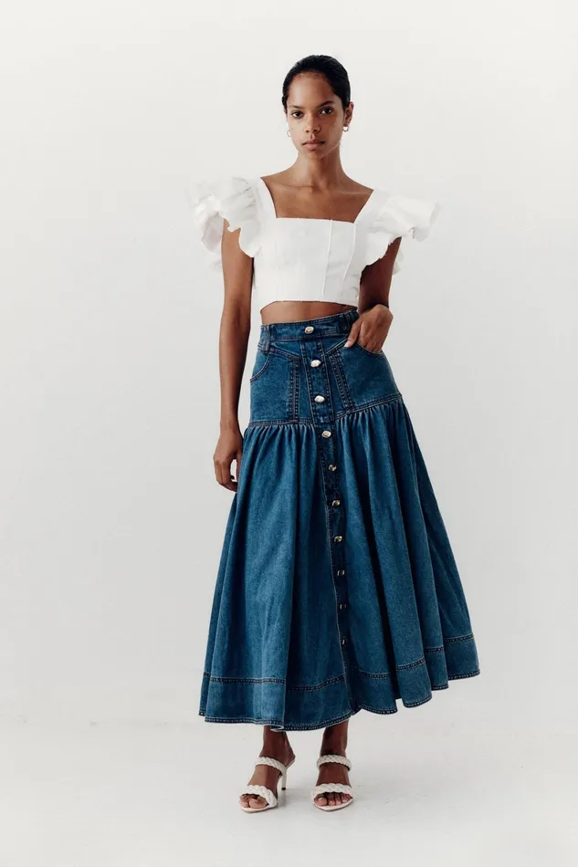Aje Belmond Denim Midi Skirt 90039s Wash Women Denim