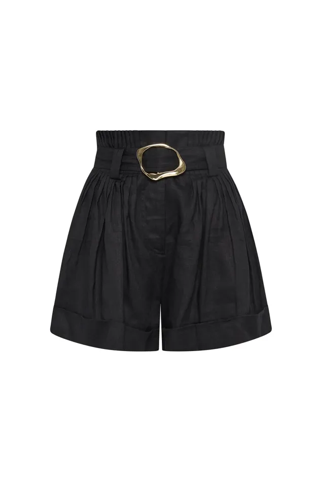 Aje Byblos Belted Linen Short Black Women Shorts