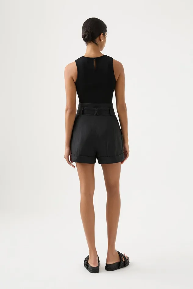 Aje Byblos Belted Linen Short Black Women Shorts