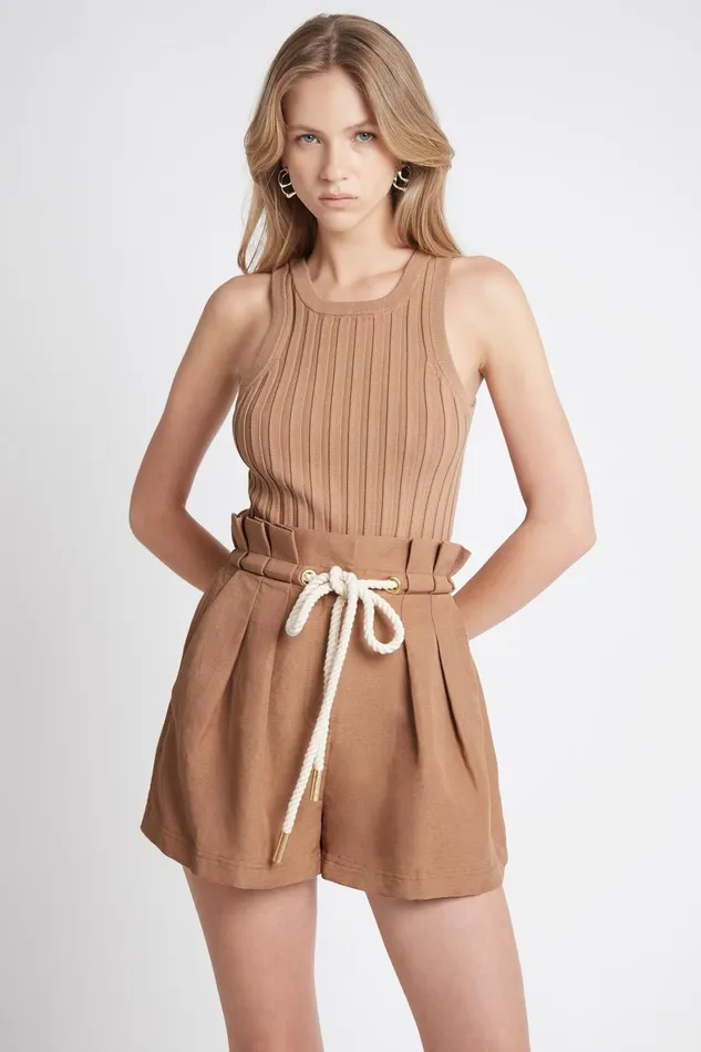Aje Cantina Paperbag Tie Waist Short Walnut Brown Women Shorts