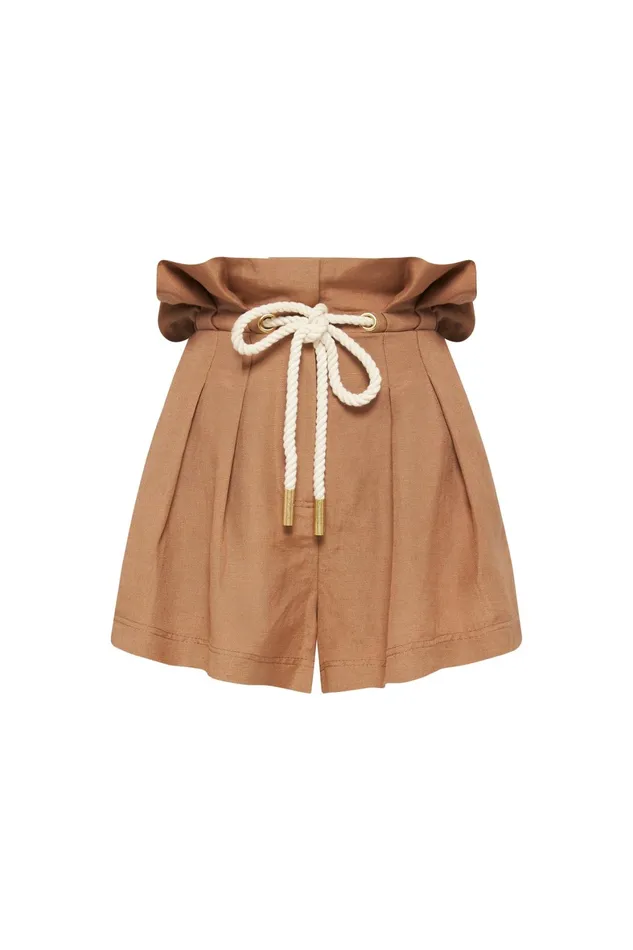 Aje Cantina Paperbag Tie Waist Short Walnut Brown Women Shorts