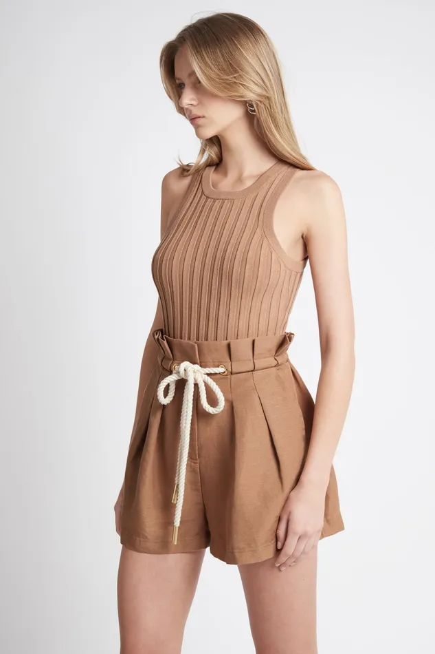 Aje Cantina Paperbag Tie Waist Short Walnut Brown Women Shorts