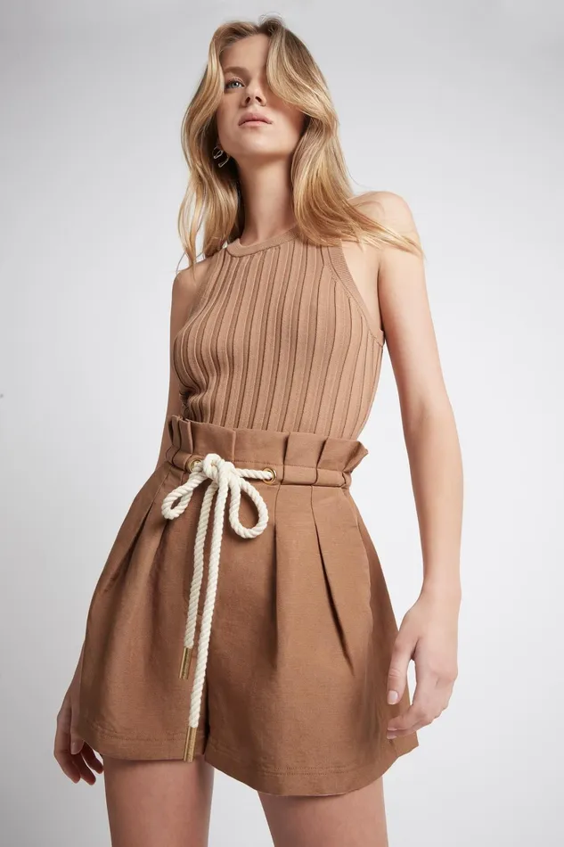 Aje Cantina Paperbag Tie Waist Short Walnut Brown Women Shorts