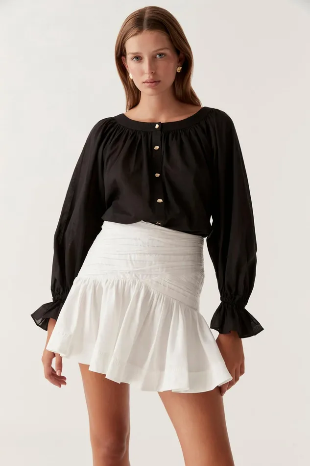 Aje Carrie Ruched Mini Skirt Ivory Women Skirts