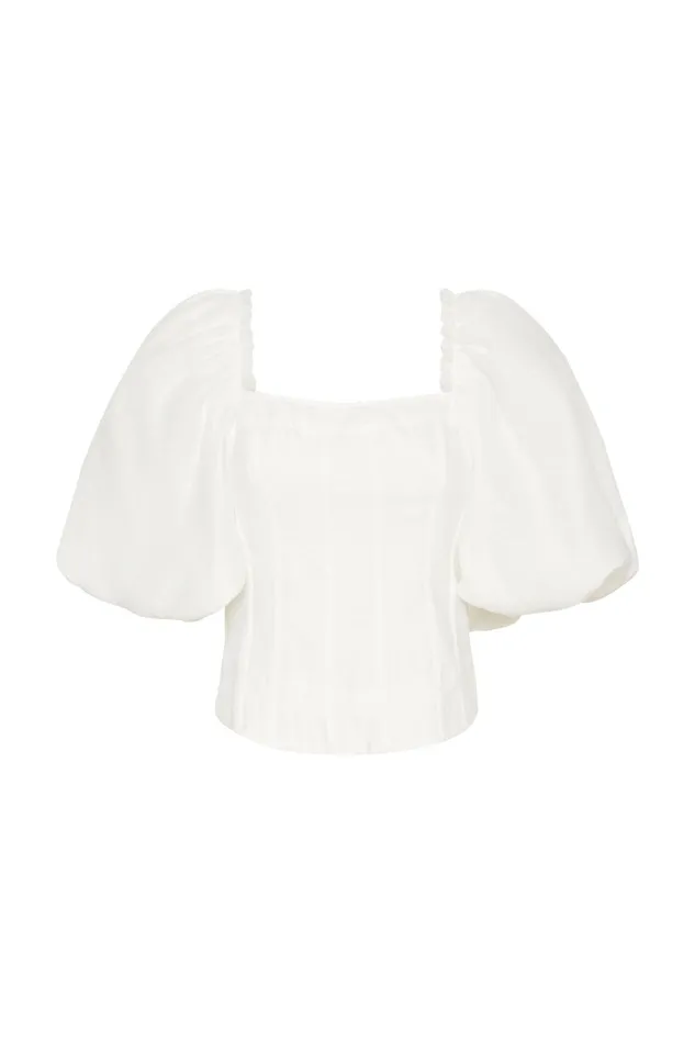 Aje Cecile Puff Sleeve Corset Top Ivory Women Tops