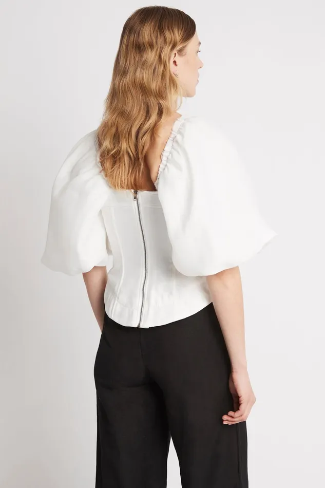 Aje Cecile Puff Sleeve Corset Top Ivory Women Tops