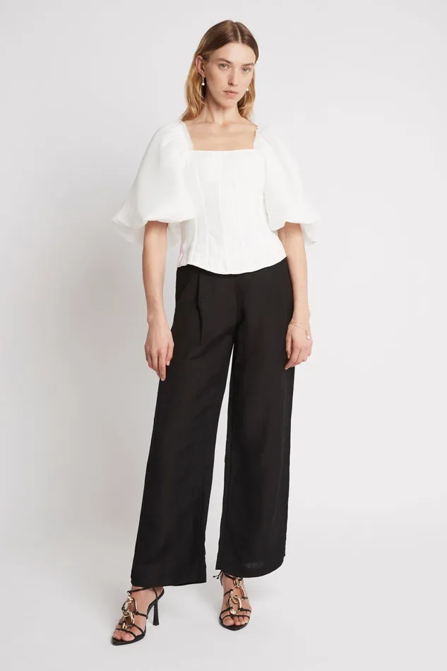 Aje Cecile Puff Sleeve Corset Top Ivory Women Tops